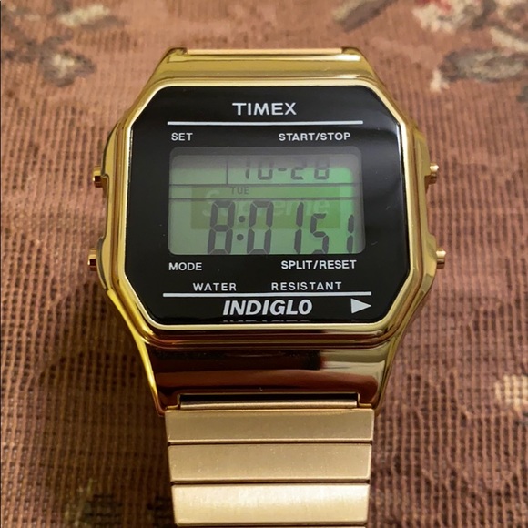 supreme timex digital watch gold
